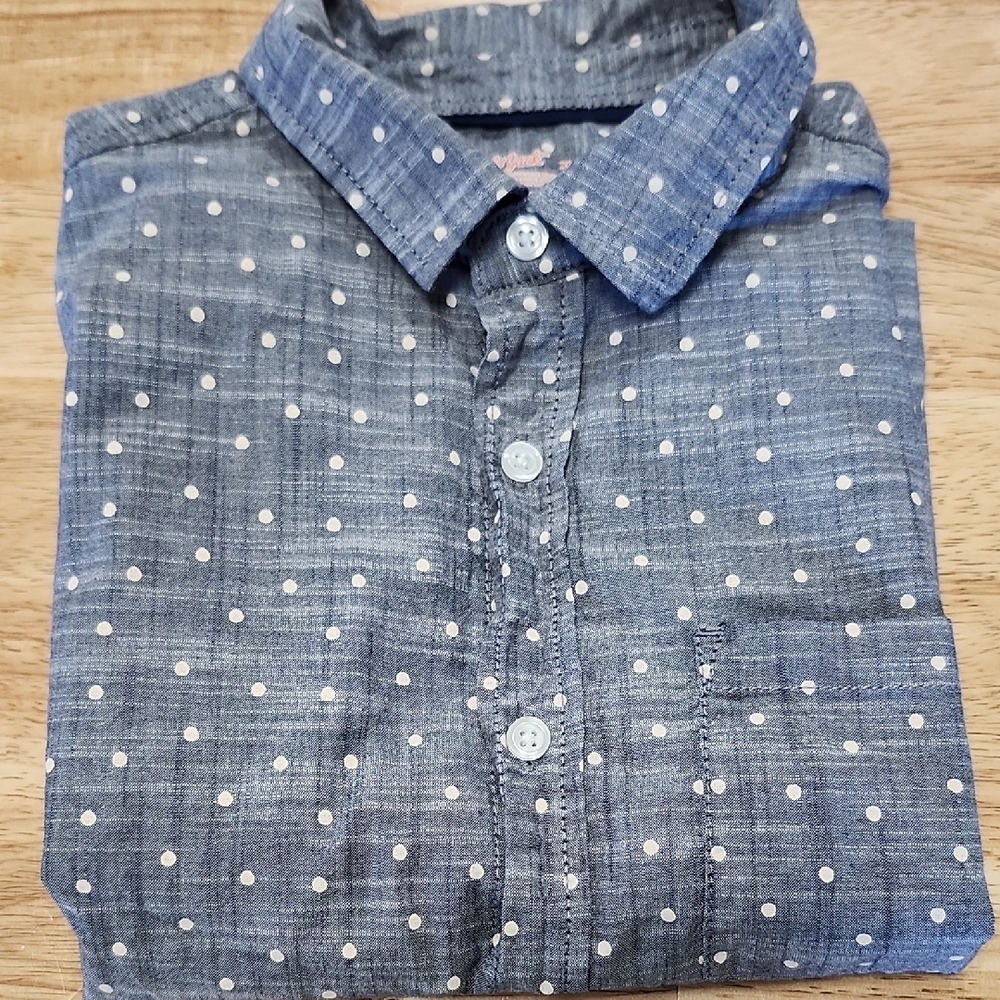 Cat & Jack Men's Denim Blue Polka Dot Shirt